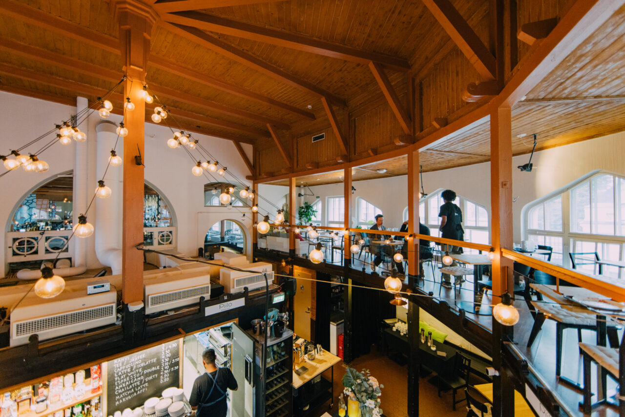 The wooden upstairs of Hietalahti market hall in Helsinki 