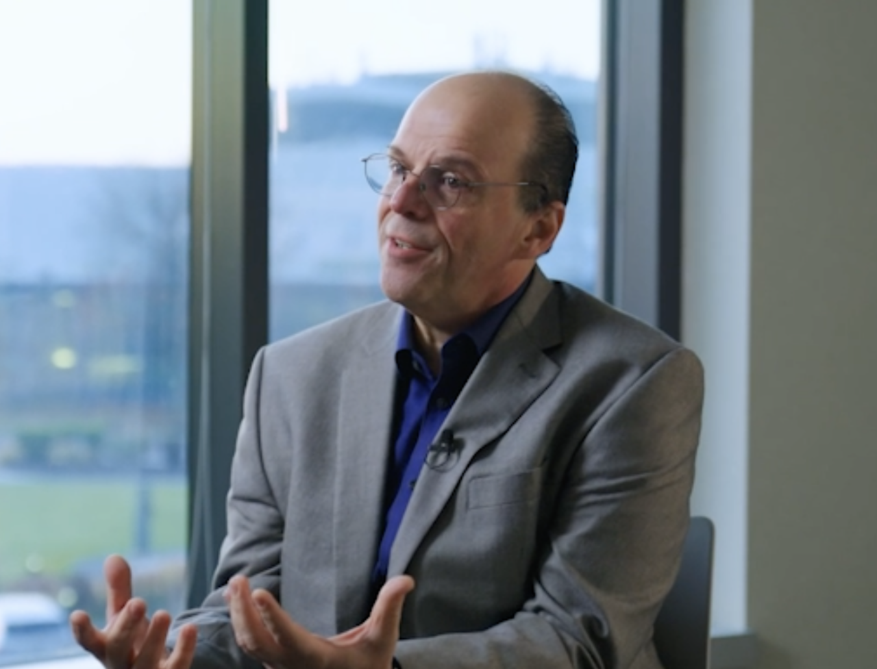 Claudio Mazzali from Corning being interviewed.