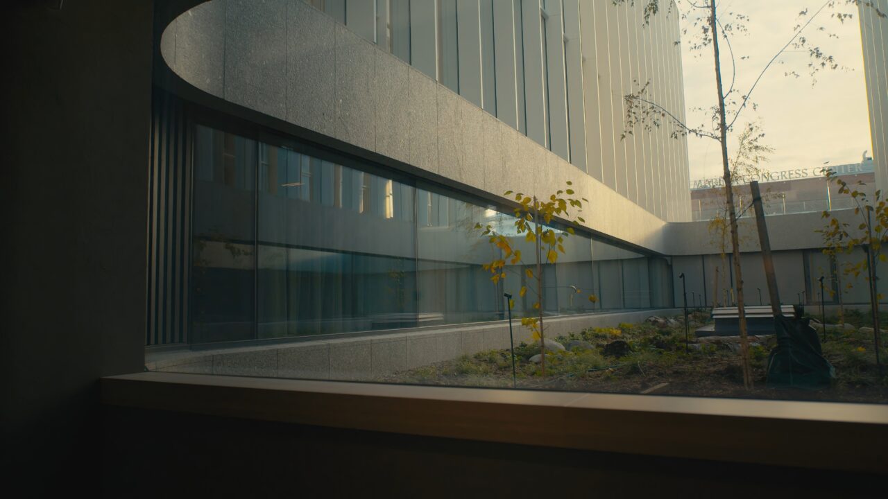 a building with a garden