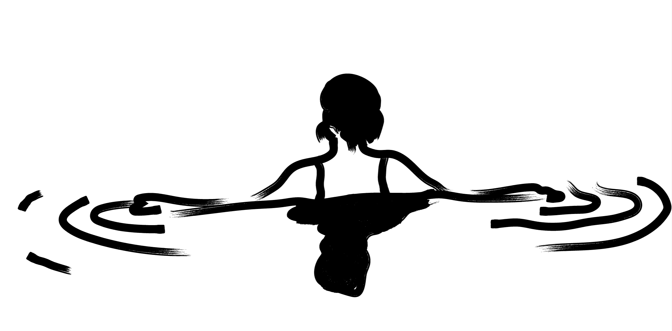 a silhouette of a woman swimming