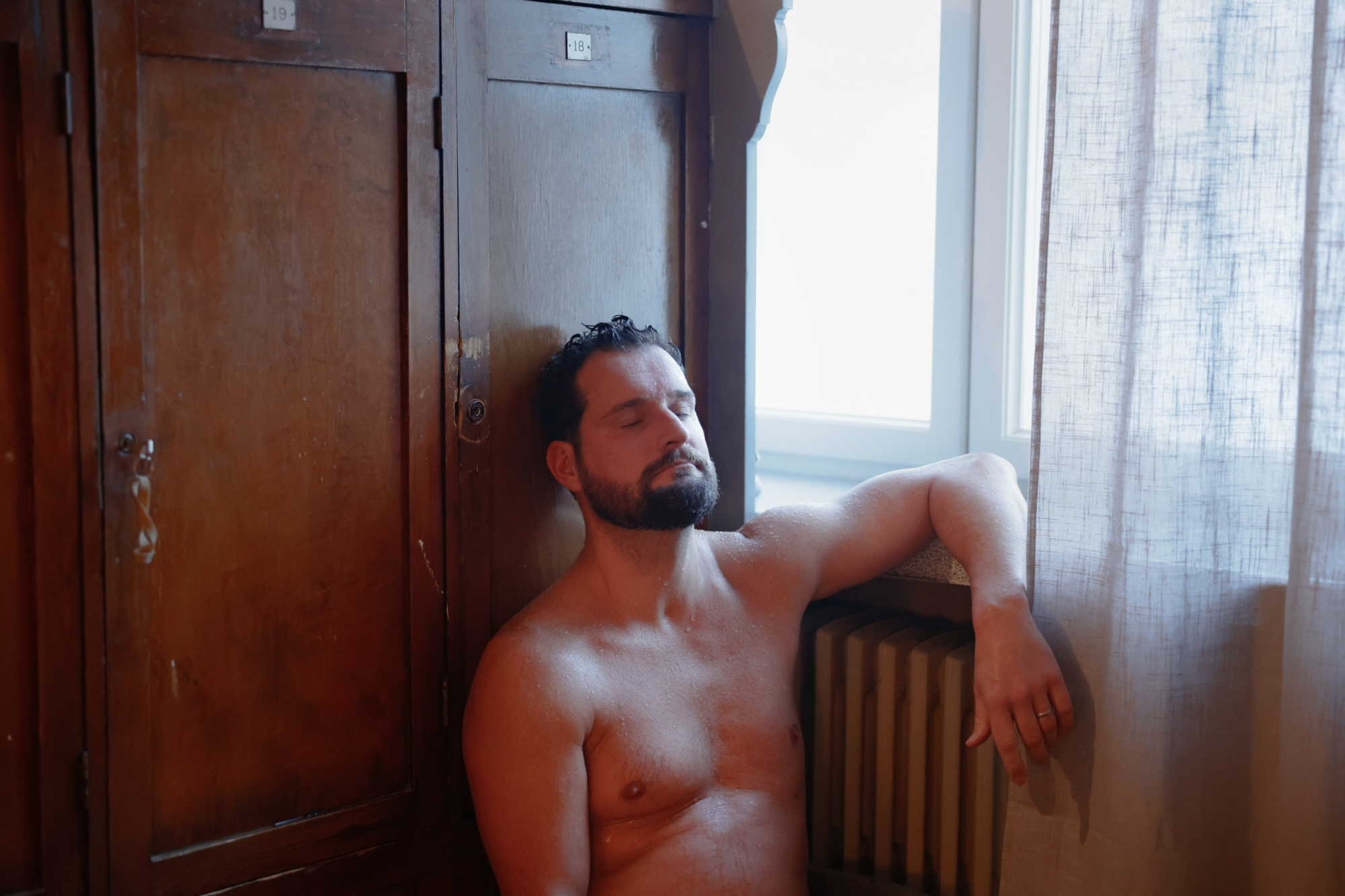 A man relaxing after sauna