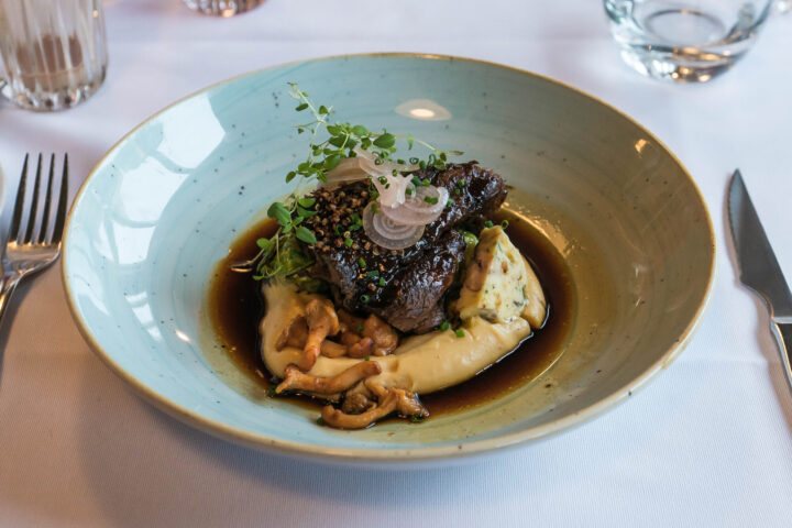 Reindeer and mushrooms at restaurant Lasipalatsi