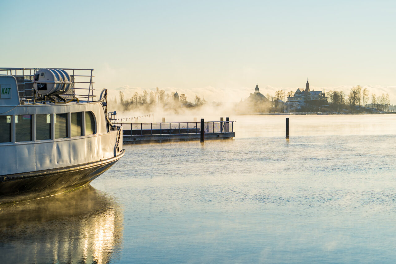 Suomenlinna Ferry at a misty Helsinki harbour