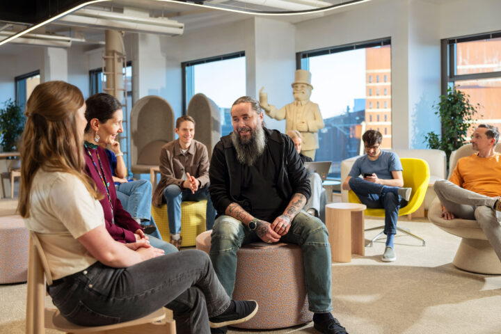 Casual meeting in a modern office.