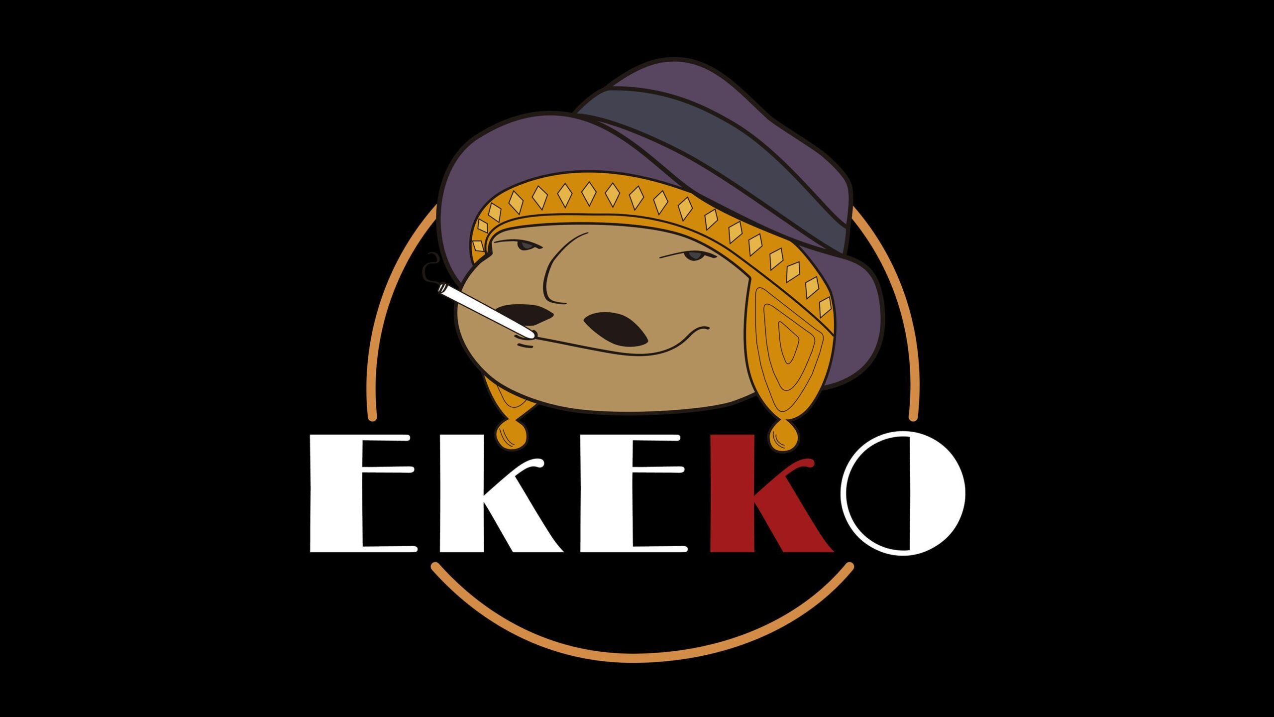 Ekeko logo mustalla pohjalla