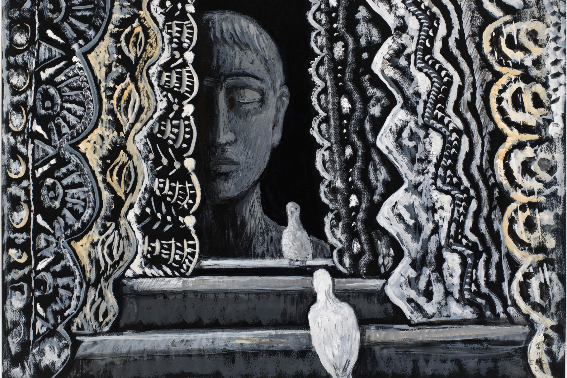 Nainen ja kaksi lintua