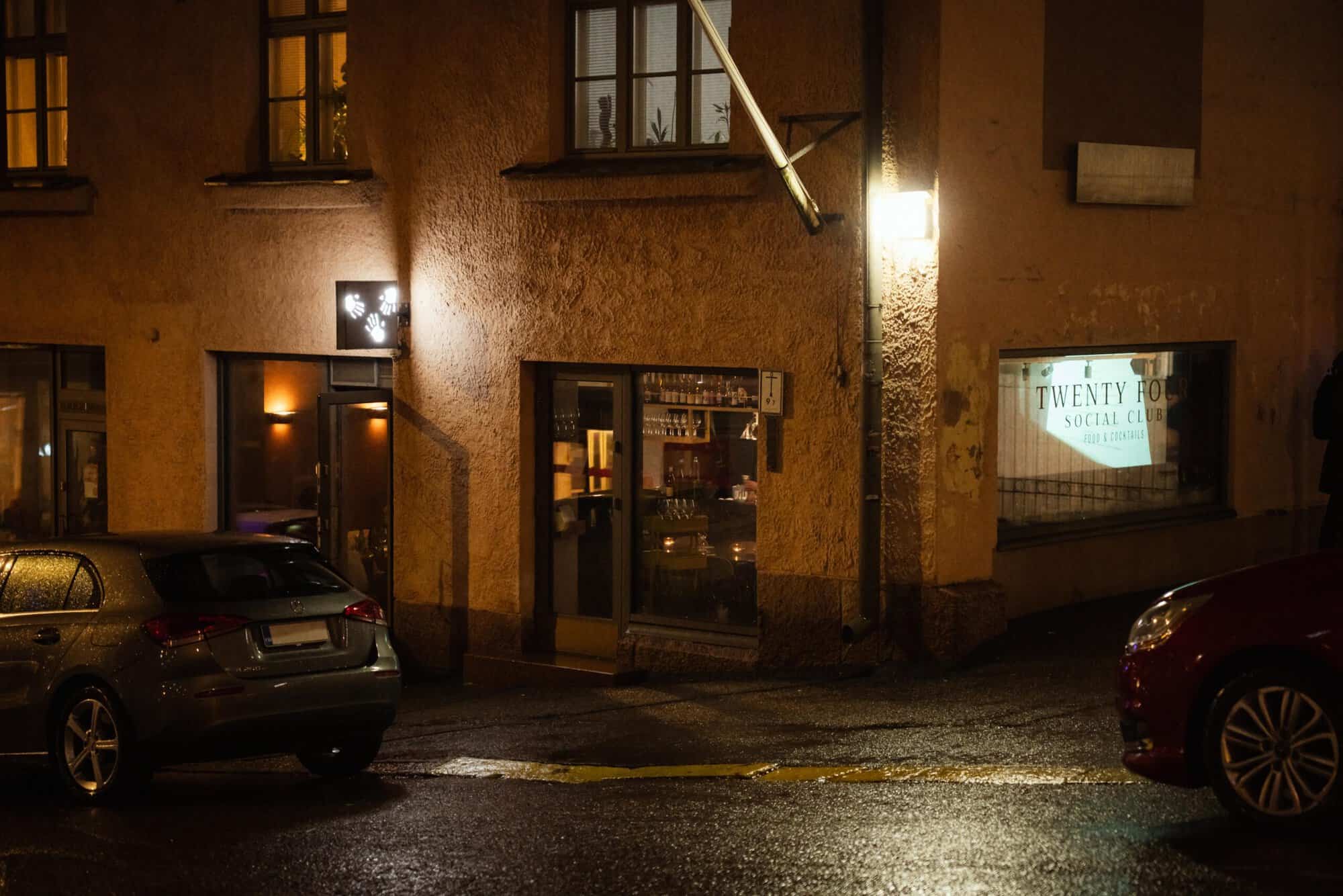 Twenty Four Social Club, the restaurant photographed from the outside.