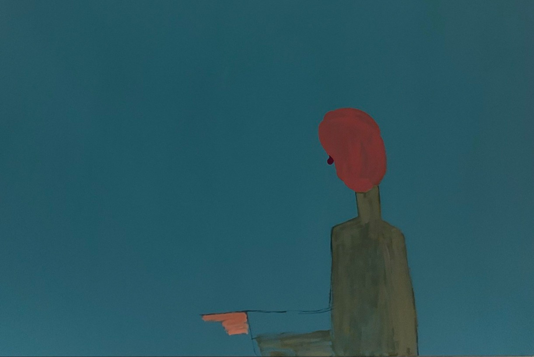 Maalaus ihmisestä osoittamassa sormella