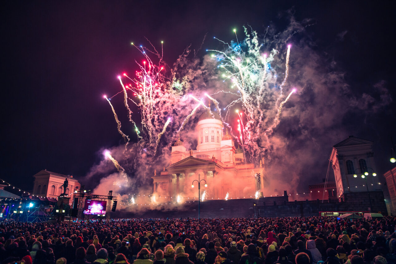 New Year fireworks on Helsinki Senate Square.
