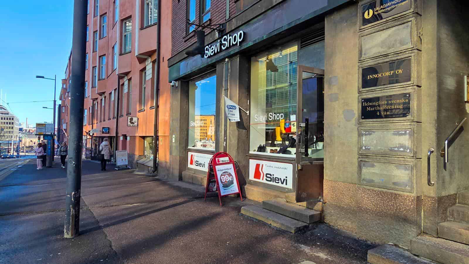Sievi Shop Helsinki, butiken utifrån sedd.
