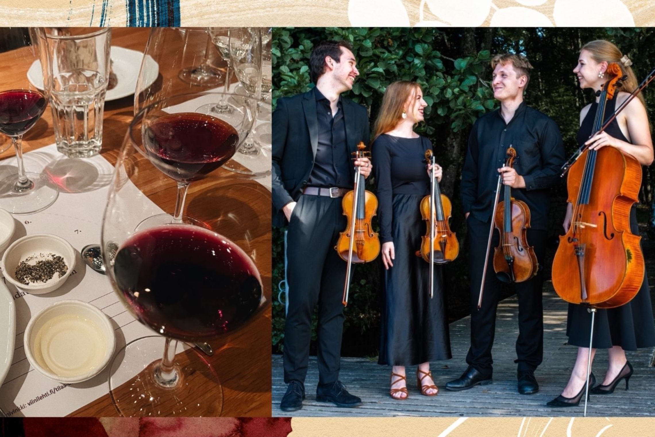 Viinilaseja ja jousikvartetti