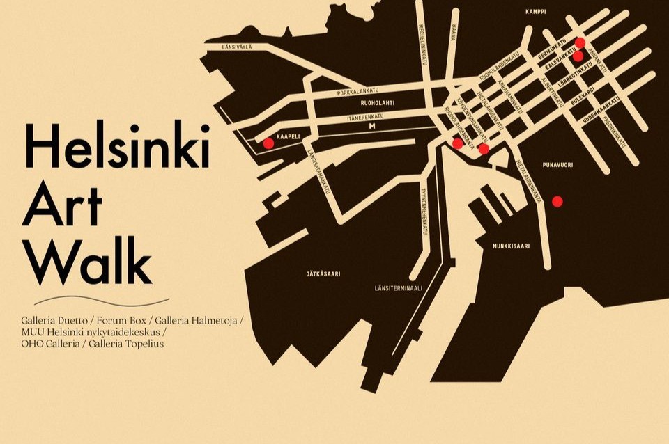 Helsinki Art Walk galleriakierroksen kartta