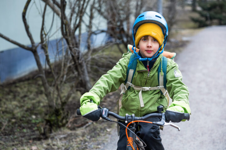 8 year old child riding a bike in Helsinki