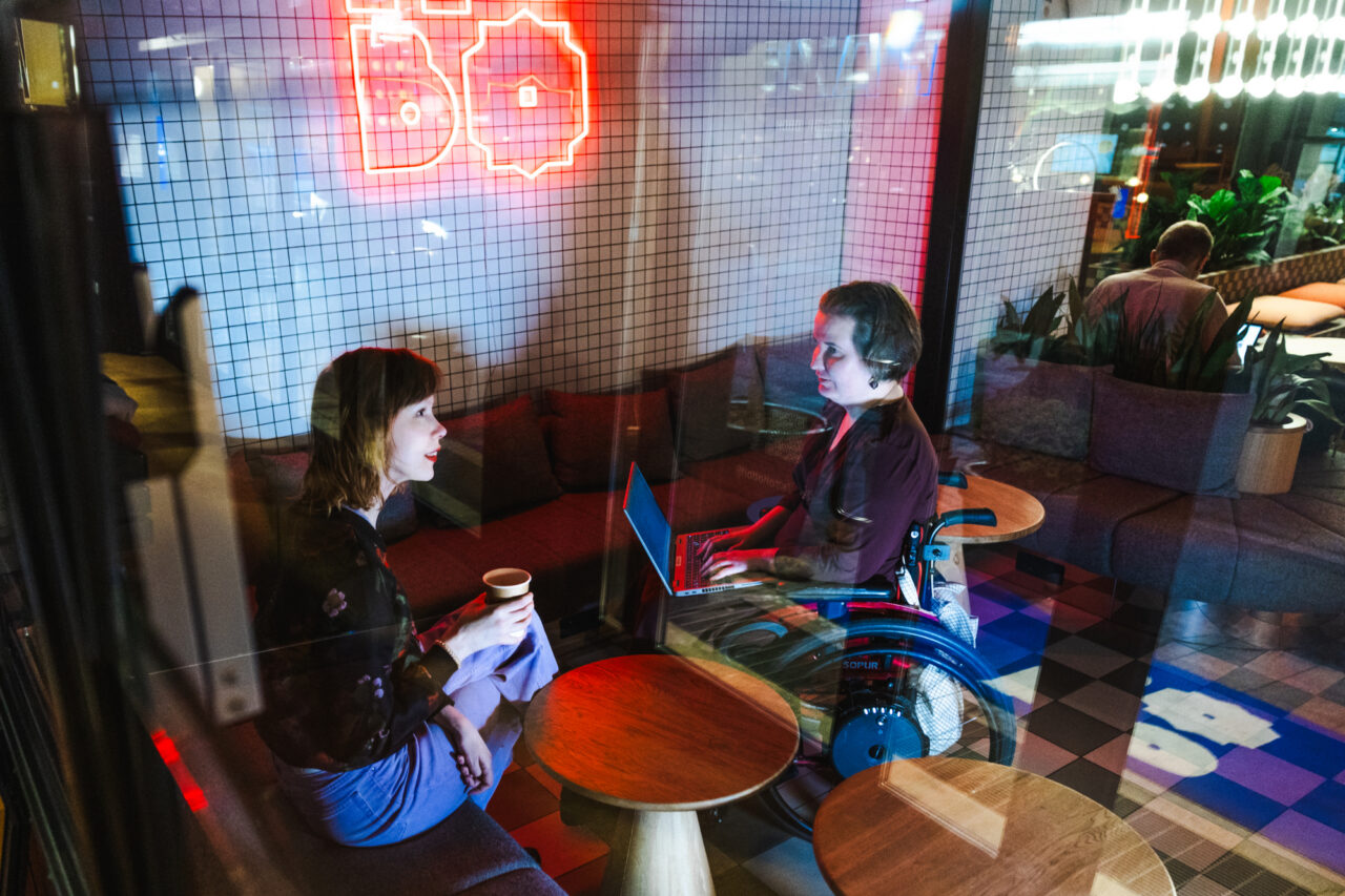 Two women sitting in a café